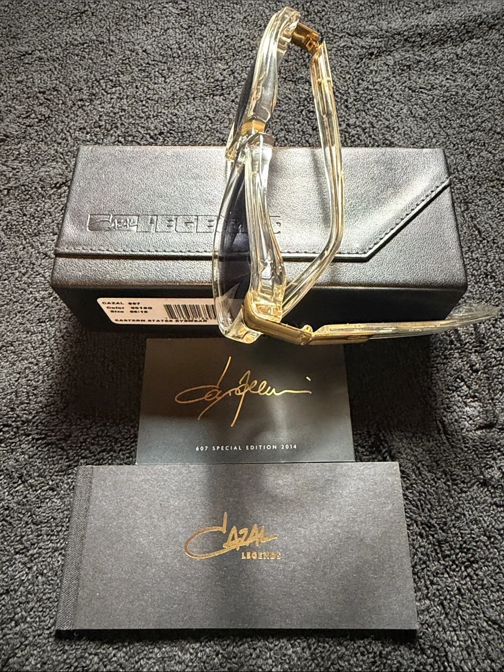 Cazal Clear Translucent Square Sunglasses with Gold Accents and Gradient Lenses